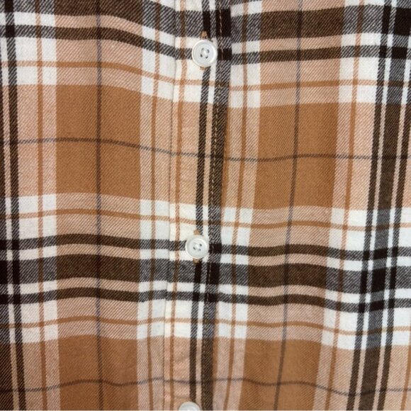 GAP Women’s Medium Tall Brown Tan Cream Button Down Plaid Dress Coastal Cowgirl - Picture 4 of 8
